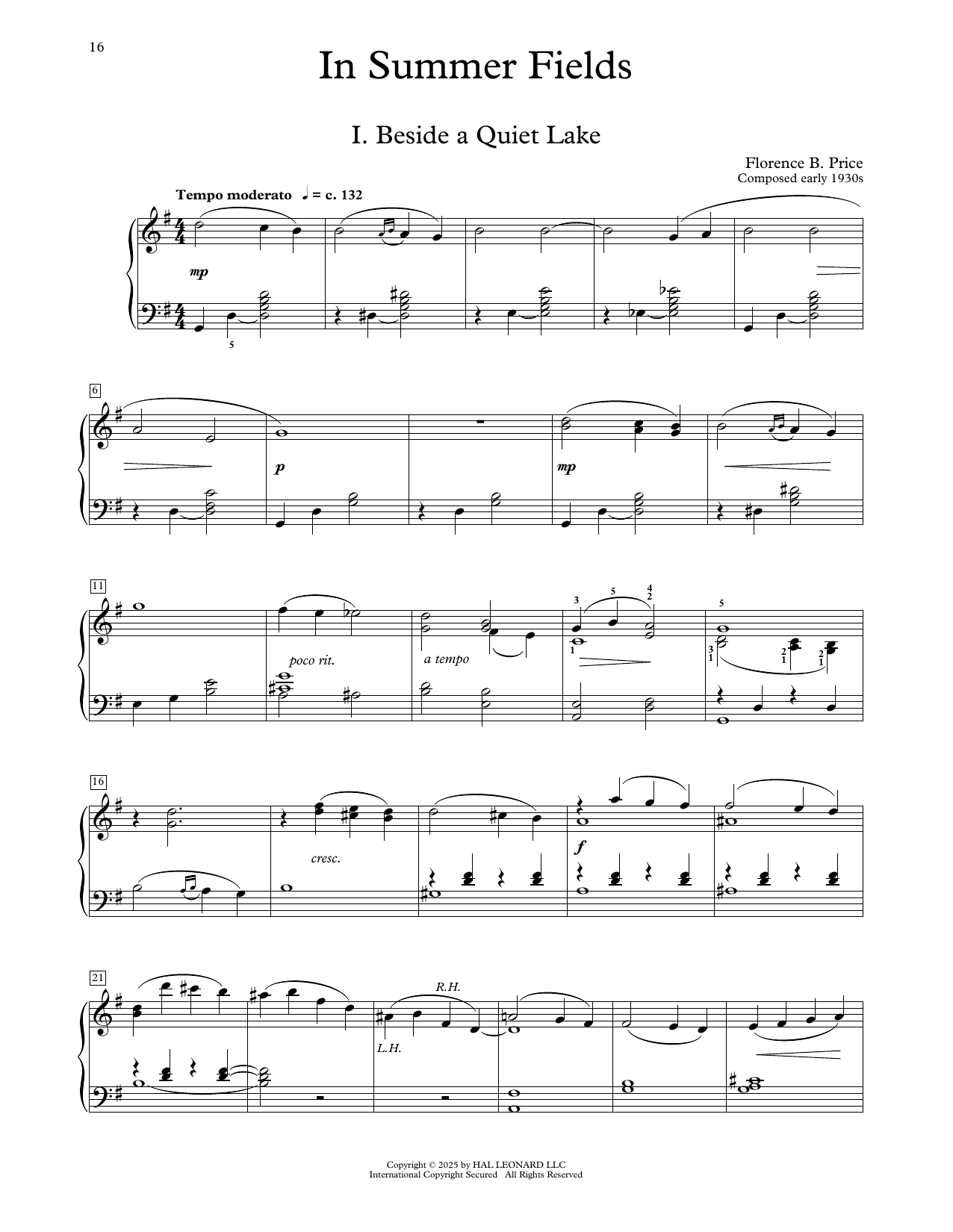 Florence Price In Summer Fields sheet music notes and chords arranged for Educational Piano
