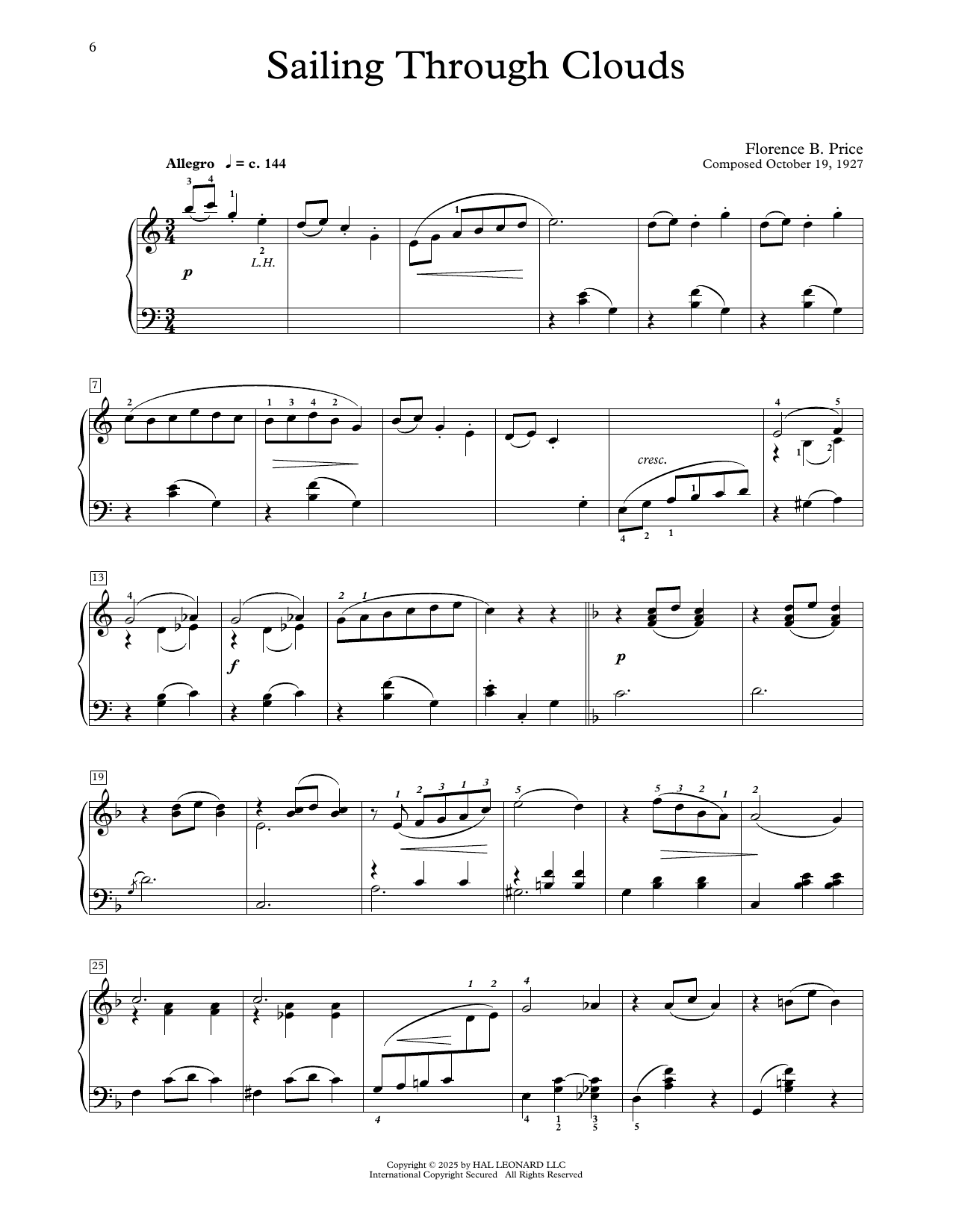 Florence Price Sailing Through Clouds sheet music notes and chords arranged for Educational Piano