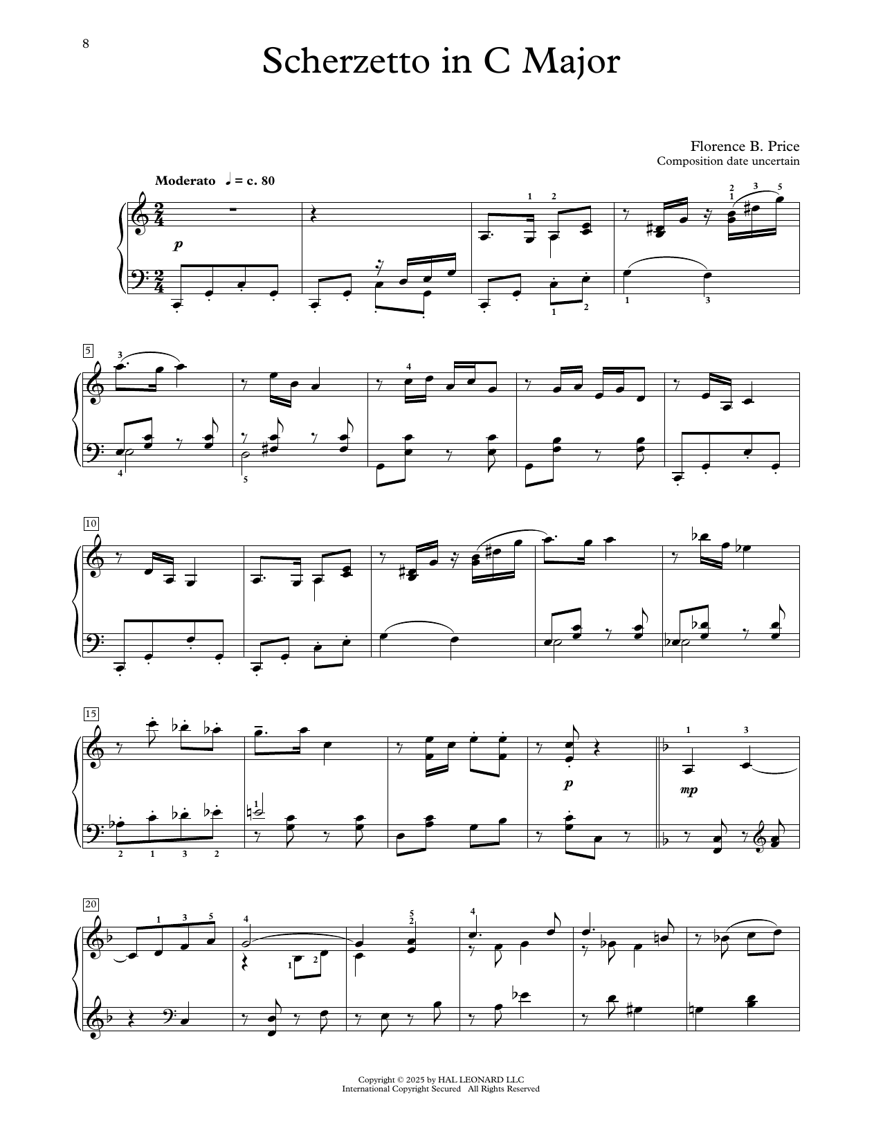 Florence Price Scherzetto In C Major sheet music notes and chords arranged for Educational Piano