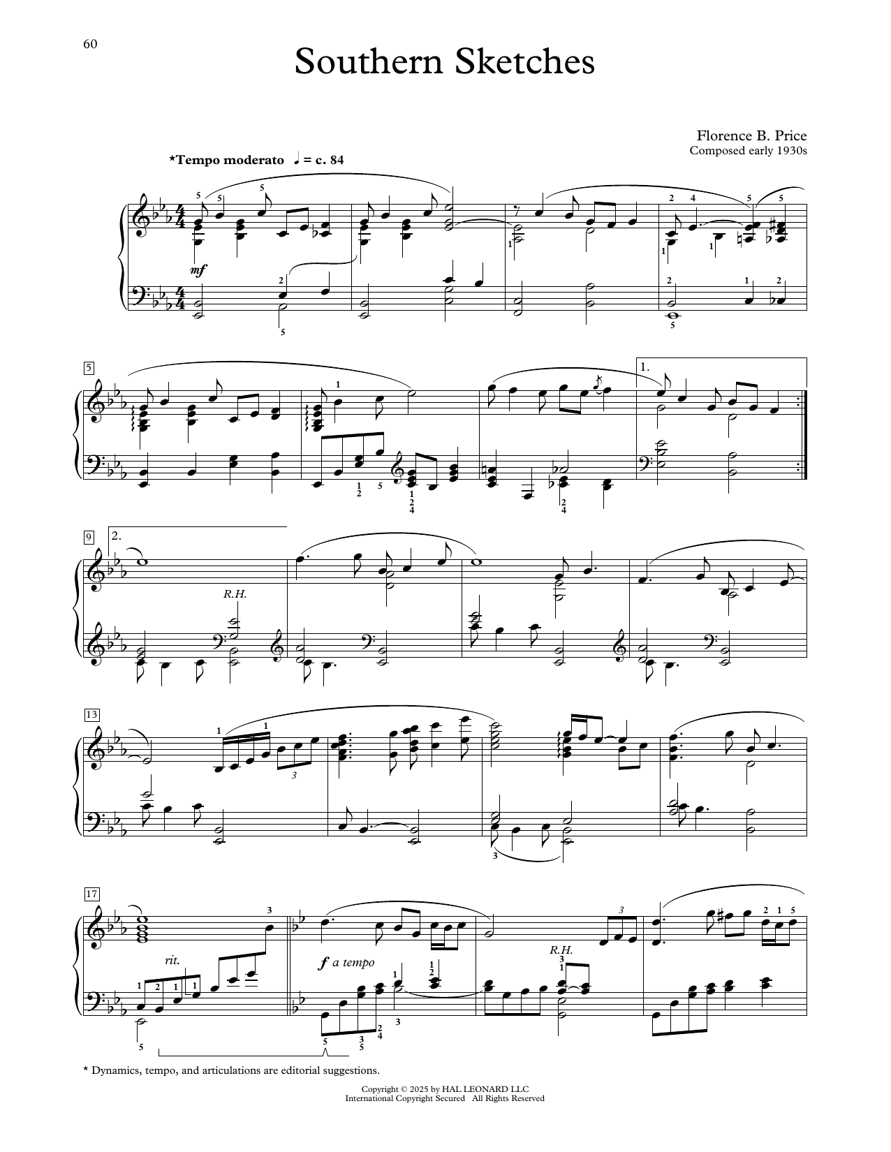 Florence Price Southern Sketches sheet music notes and chords arranged for Educational Piano