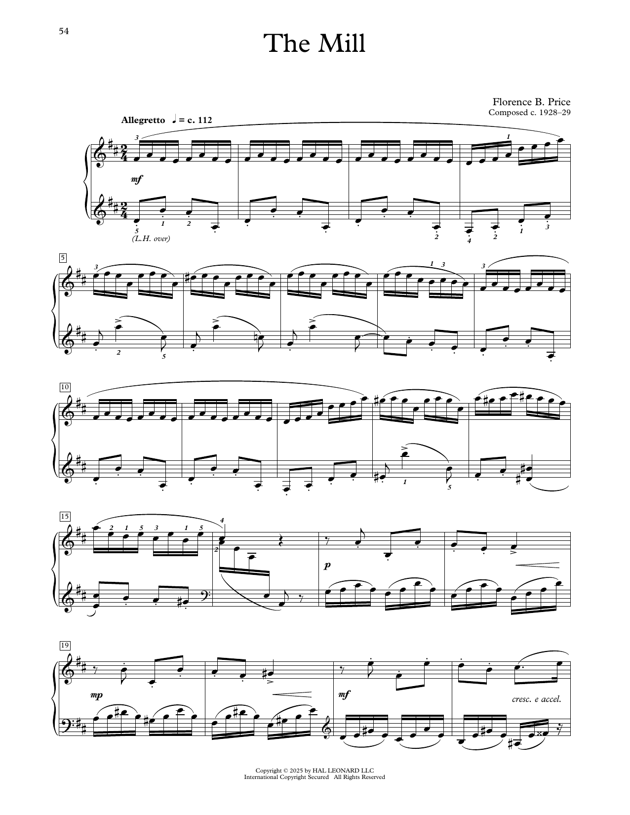 Florence Price The Mill sheet music notes and chords arranged for Educational Piano