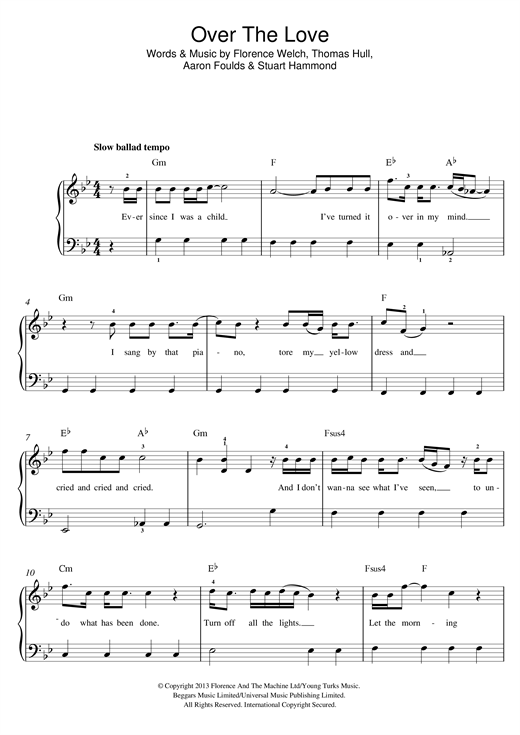 Florence And The Machine Over The Love sheet music notes and chords arranged for Beginner Piano