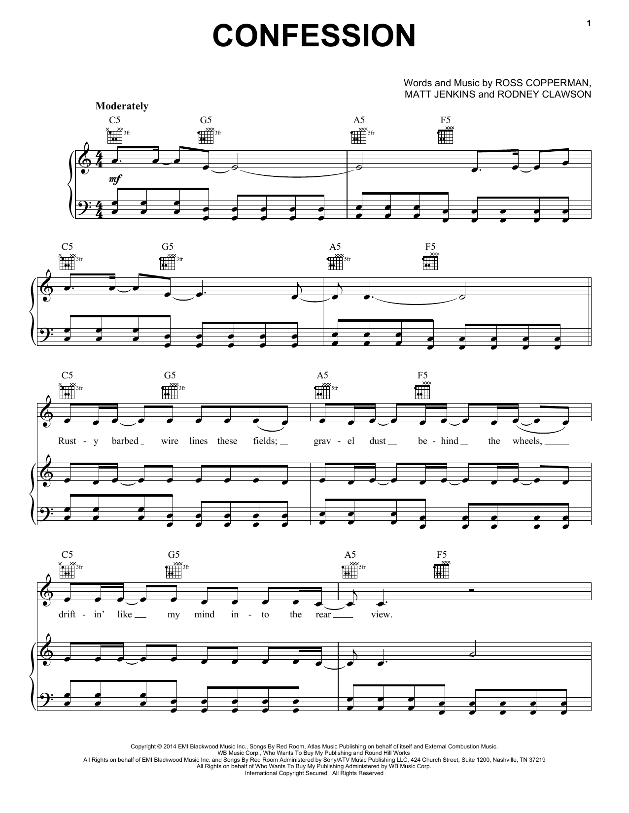 Florida Georgia Line Confession sheet music notes and chords arranged for Piano, Vocal & Guitar Chords (Right-Hand Melody)