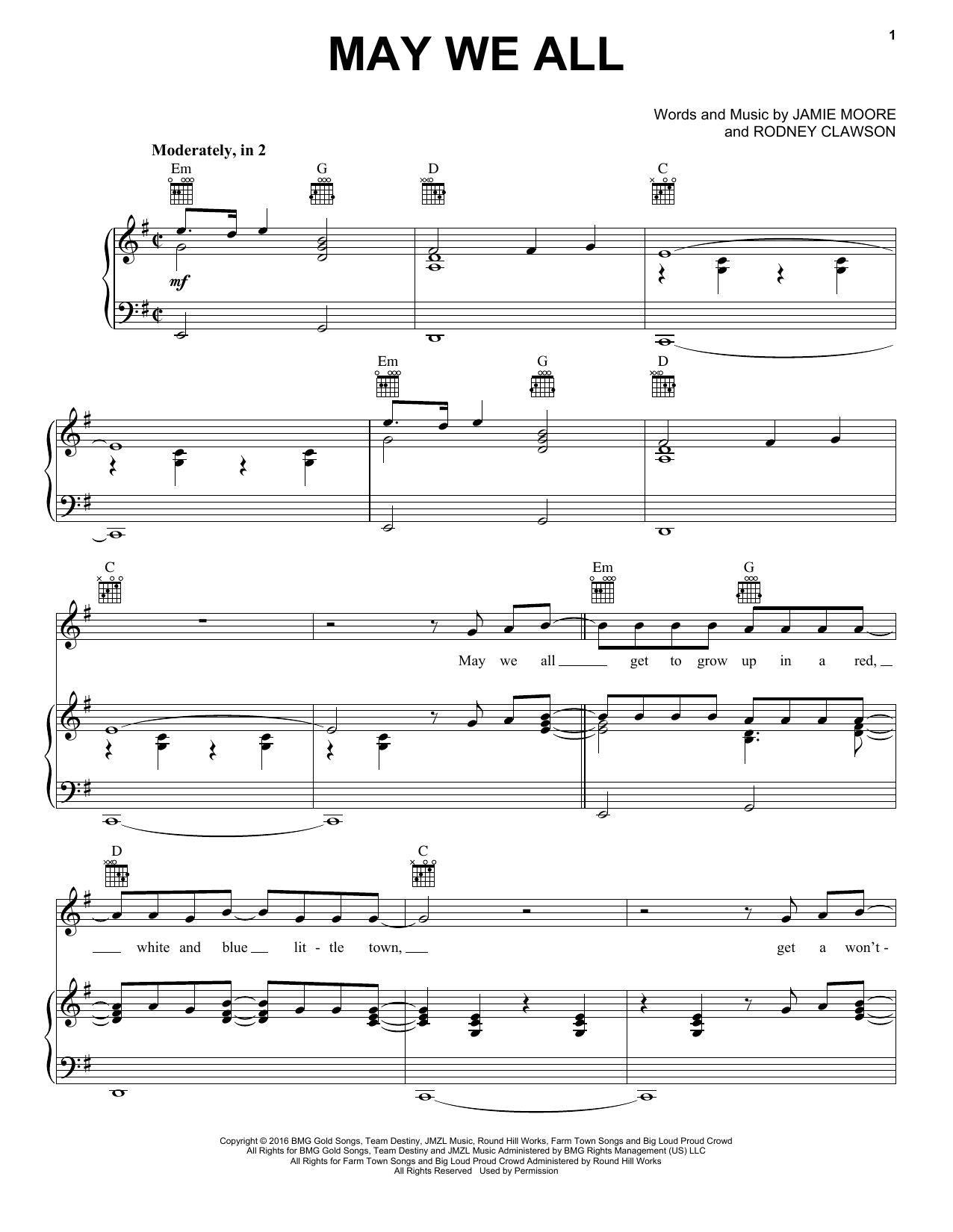 Florida Georgia Line feat. Tim McGraw May We All sheet music notes and chords arranged for Piano, Vocal & Guitar Chords (Right-Hand Melody)