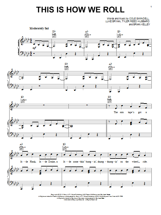 Florida Georgia Line featuring Luke Bryan This Is How We Roll sheet music notes and chords arranged for Piano, Vocal & Guitar Chords (Right-Hand Melody)