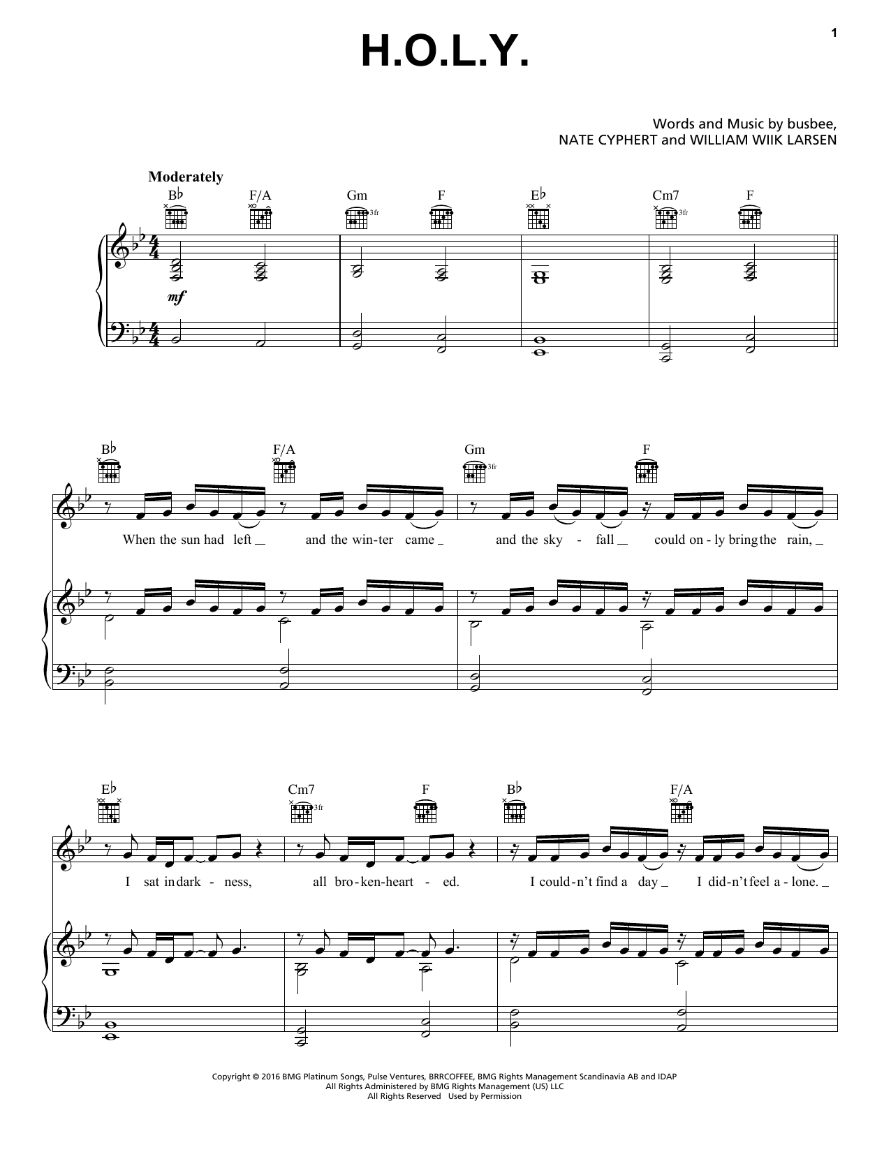 Florida Georgia Line H.O.L.Y. sheet music notes and chords arranged for Easy Piano
