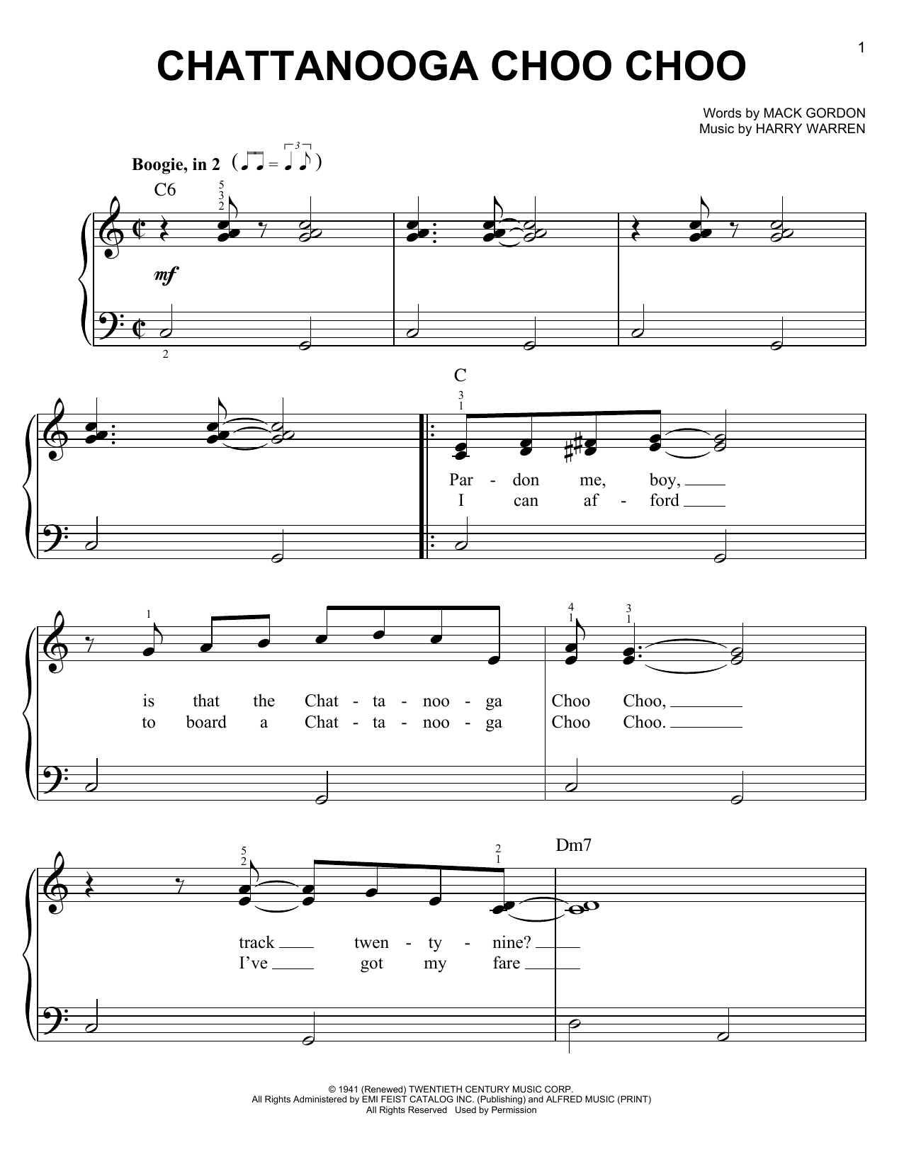 Floyd Cramer Chattanooga Choo Choo sheet music notes and chords arranged for Easy Piano