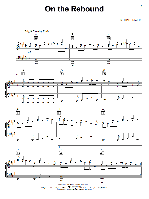 Floyd Cramer On The Rebound sheet music notes and chords arranged for Piano, Vocal & Guitar Chords (Right-Hand Melody)