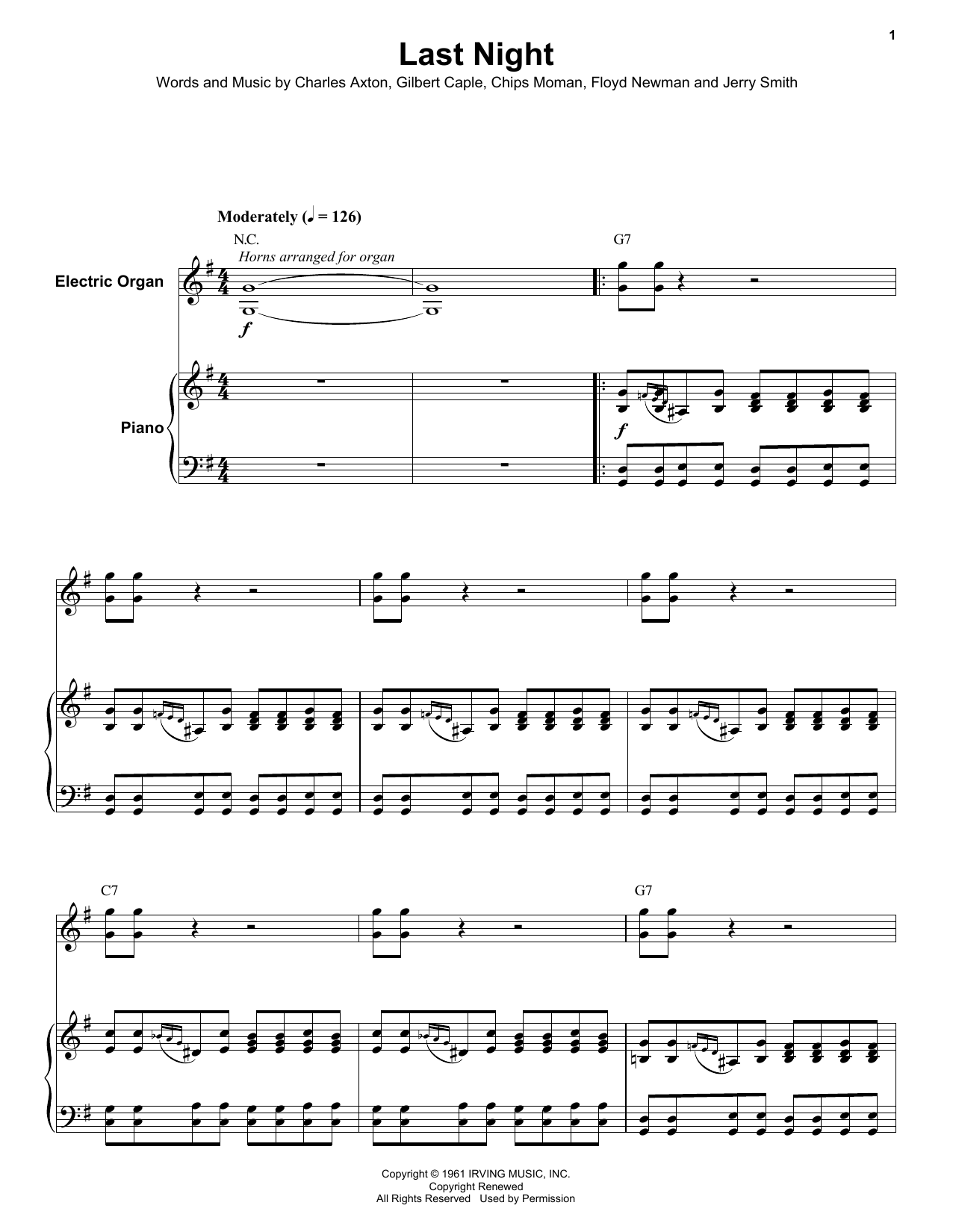 Floyd Newman Last Night sheet music notes and chords arranged for Keyboard Transcription
