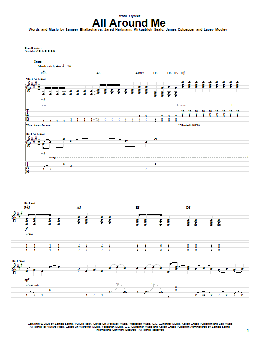 Flyleaf All Around Me sheet music notes and chords arranged for Guitar Tab (Single Guitar)