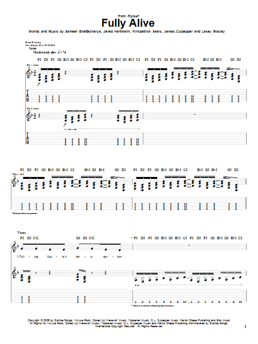 Flyleaf Fully Alive sheet music notes and chords arranged for Guitar Tab