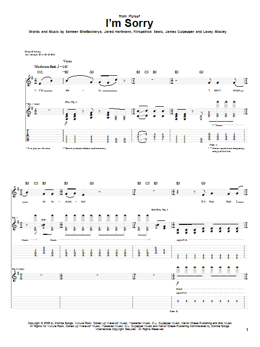 Flyleaf I'm Sorry sheet music notes and chords arranged for Guitar Tab