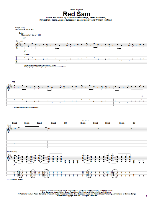Flyleaf Red Sam sheet music notes and chords arranged for Guitar Tab