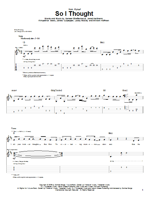 Flyleaf So I Thought sheet music notes and chords arranged for Guitar Tab
