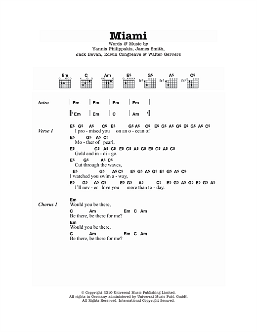 Foals Miami sheet music notes and chords arranged for Guitar Chords/Lyrics