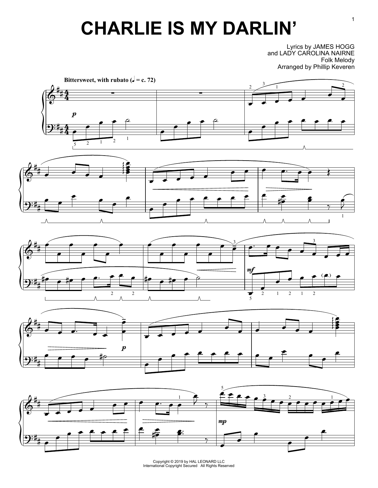 Folk melody Charlie Is My Darlin' (arr. Phillip Keveren) sheet music notes and chords arranged for Piano Solo