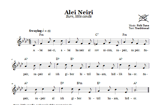 Folk Tune Alei Neiri (Burn, Little Candles) sheet music notes and chords arranged for Lead Sheet / Fake Book