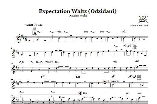 Folk Tune Expectation Waltz (Odzidani) (Russian Waltz) sheet music notes and chords arranged for Lead Sheet / Fake Book
