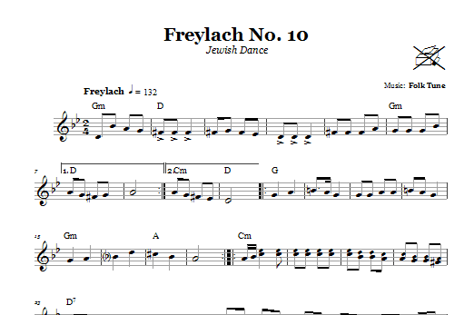 Folk Tune Freylach No. 10 (Jewish Dance) sheet music notes and chords arranged for Lead Sheet / Fake Book