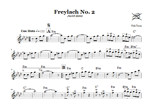 Folk Tune Freylach No. 2 (Jewish Dance) sheet music notes and chords arranged for Lead Sheet / Fake Book