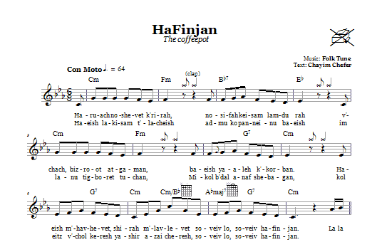 Folk Tune HaFinjan (The Coffeepot) sheet music notes and chords arranged for Lead Sheet / Fake Book