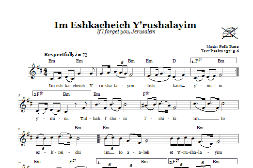 Folk Tune Im Eshkacheich Y'rushalayim (If I Forget You, Jerusalem) sheet music notes and chords arranged for Lead Sheet / Fake Book