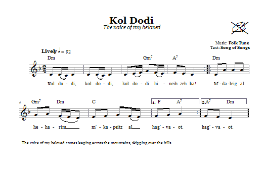 Folk Tune Kol Dodi (The Voice Of My Beloved) sheet music notes and chords arranged for Lead Sheet / Fake Book
