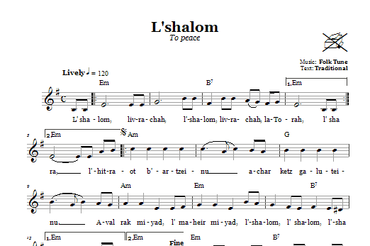 Folk Tune L'shalom (To Peace) sheet music notes and chords arranged for Lead Sheet / Fake Book