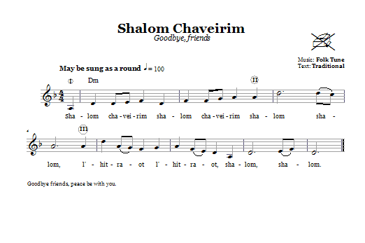 Folk Tune Shalom Chaveirim (Goodbye, Friends) sheet music notes and chords arranged for Lead Sheet / Fake Book