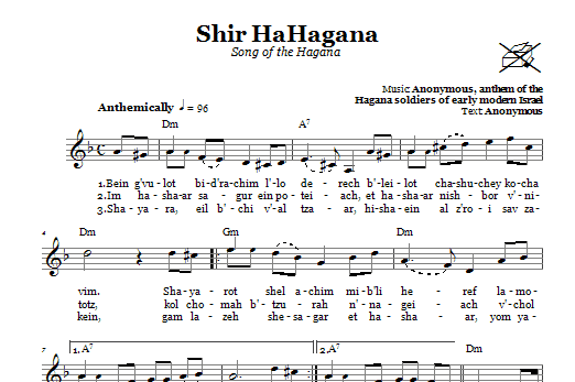 Folk Tune Shir HaHagana (Song Of The Hagana) sheet music notes and chords arranged for Lead Sheet / Fake Book