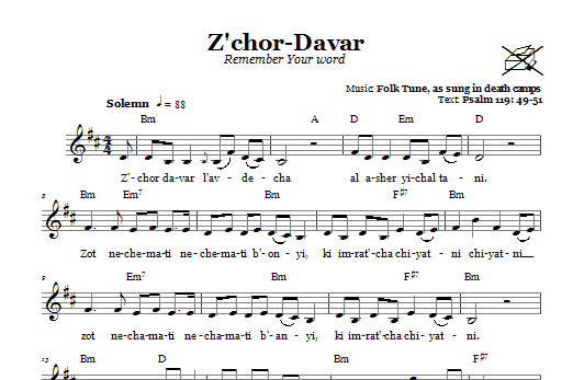 Folk Tune Z'chor-Davar (Remember Your Word) sheet music notes and chords arranged for Lead Sheet / Fake Book