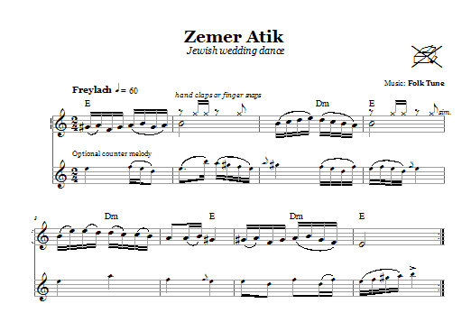 Folk Tune Zemer Atik (Jewish Dance) sheet music notes and chords arranged for Lead Sheet / Fake Book
