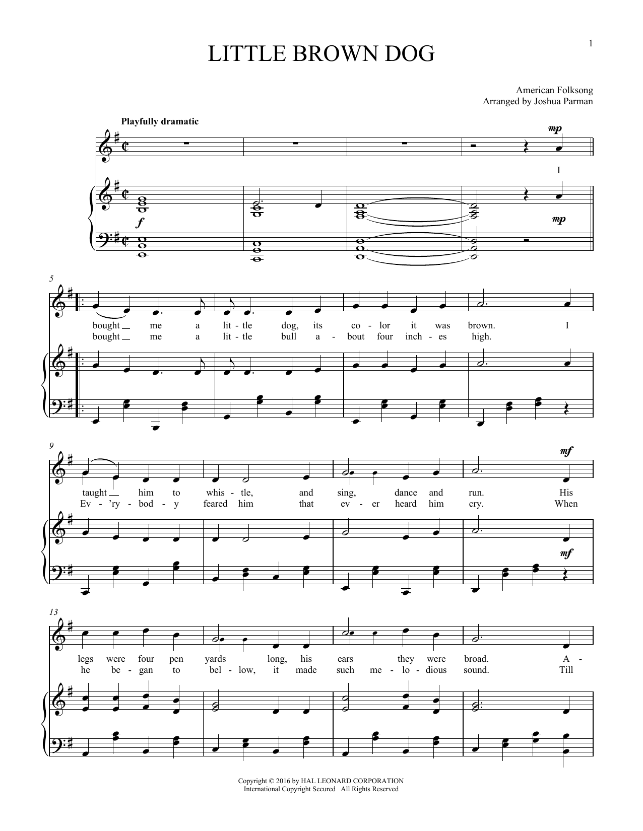 Folksong Little Brown Dog sheet music notes and chords arranged for Piano & Vocal