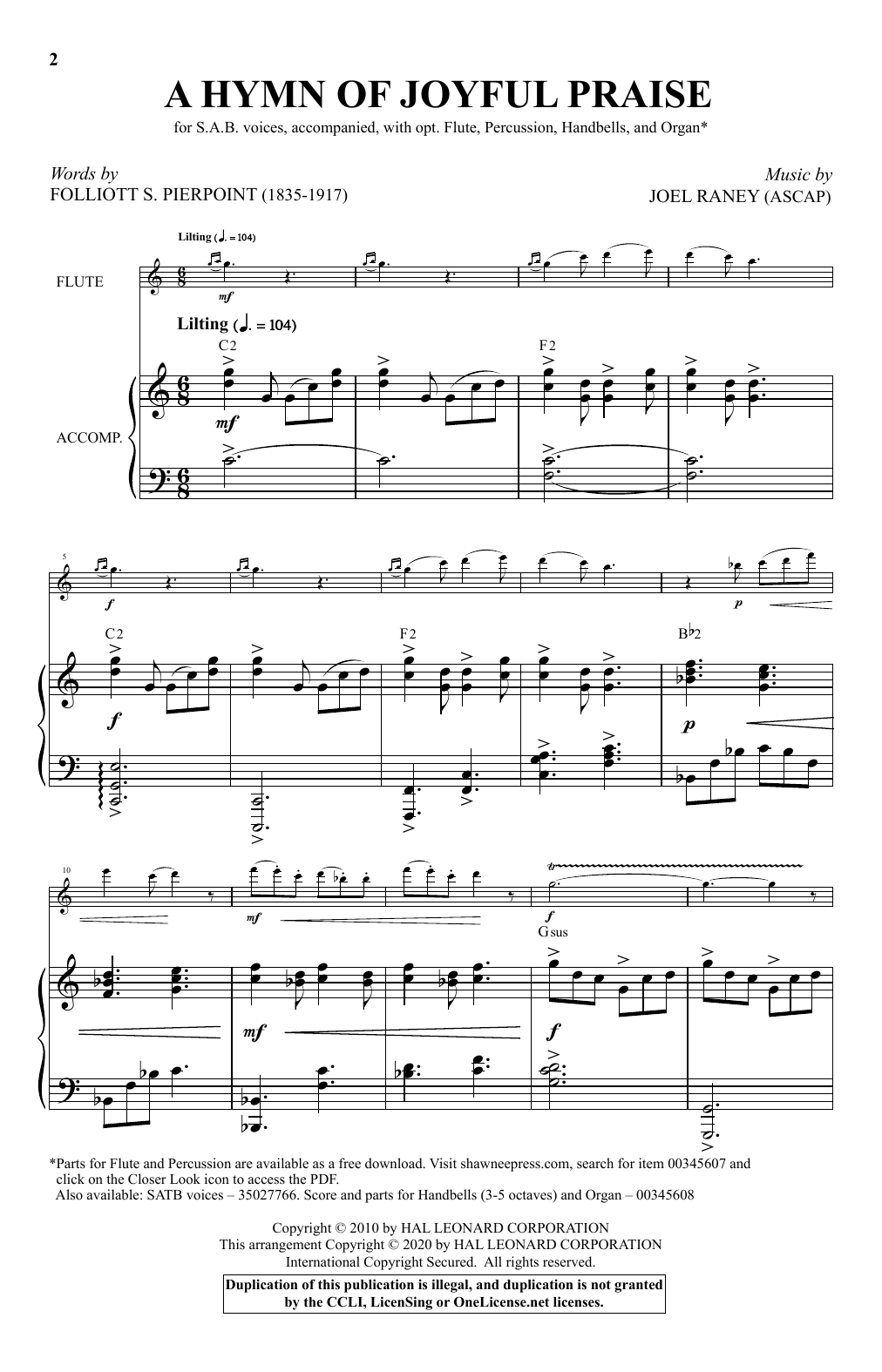 Folliott Pierpoint and Joel Raney A Hymn Of Joyful Praise sheet music notes and chords arranged for SATB Choir