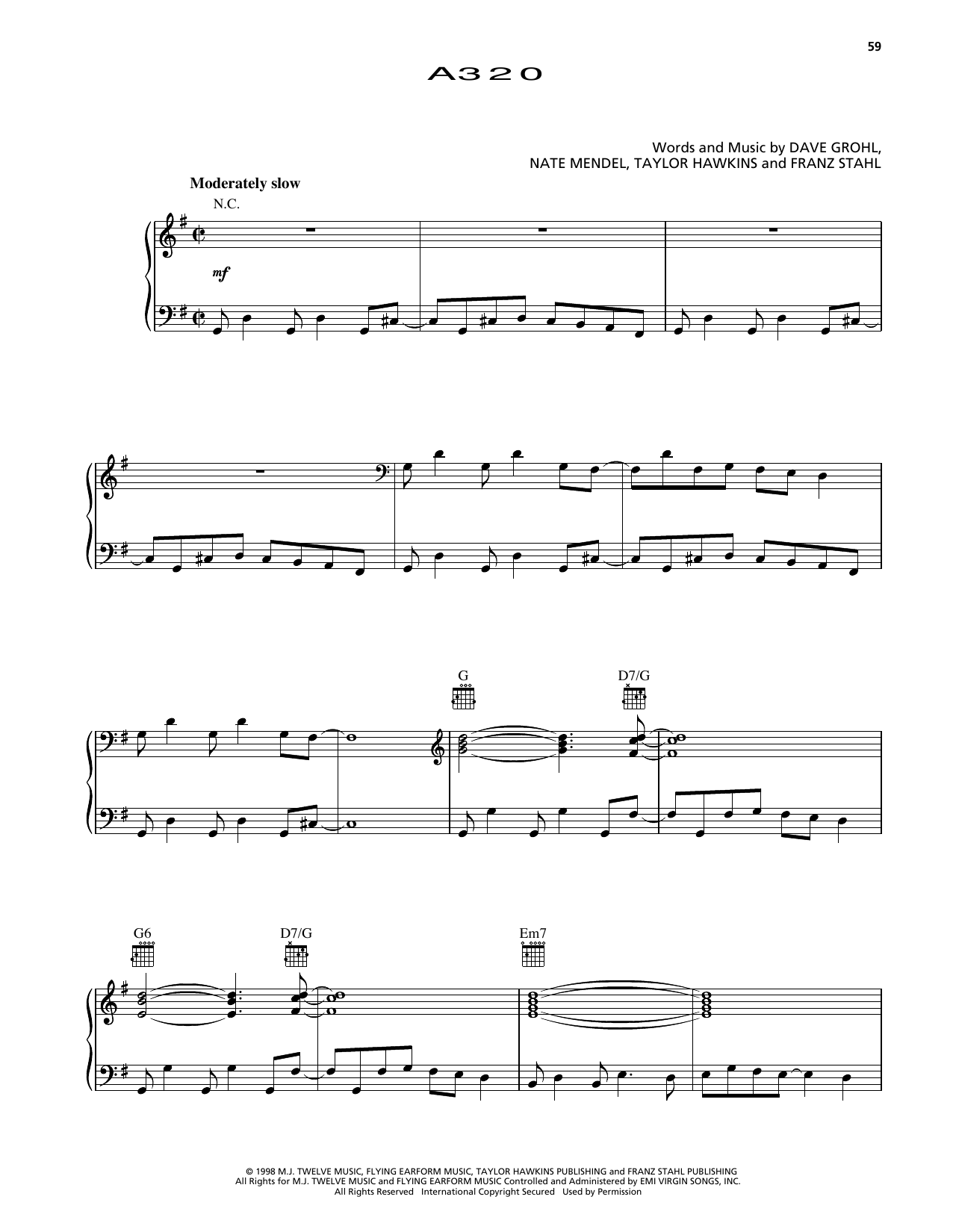 Foo Fighters A 320 (from Godzilla) sheet music notes and chords arranged for Piano, Vocal & Guitar Chords (Right-Hand Melody)