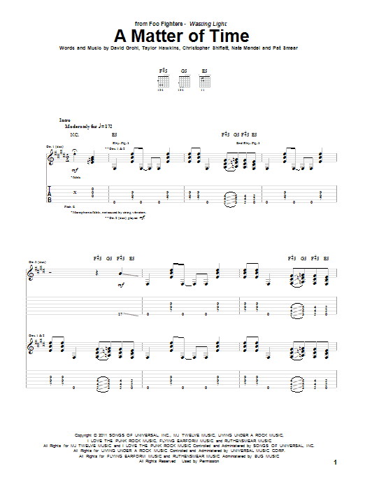 Foo Fighters A Matter Of Time sheet music notes and chords arranged for Guitar Tab