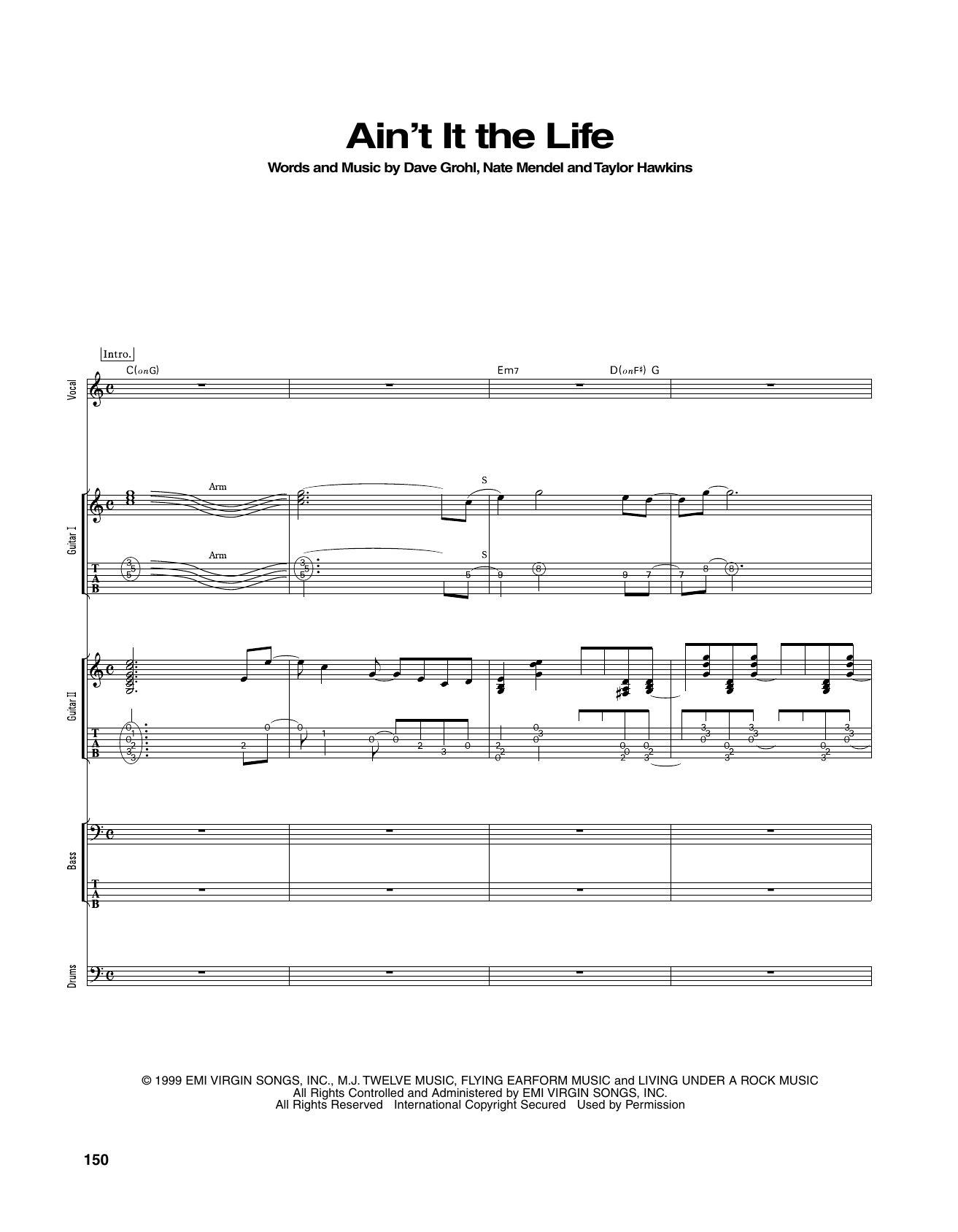 Foo Fighters Ain't It The Life sheet music notes and chords arranged for Transcribed Score