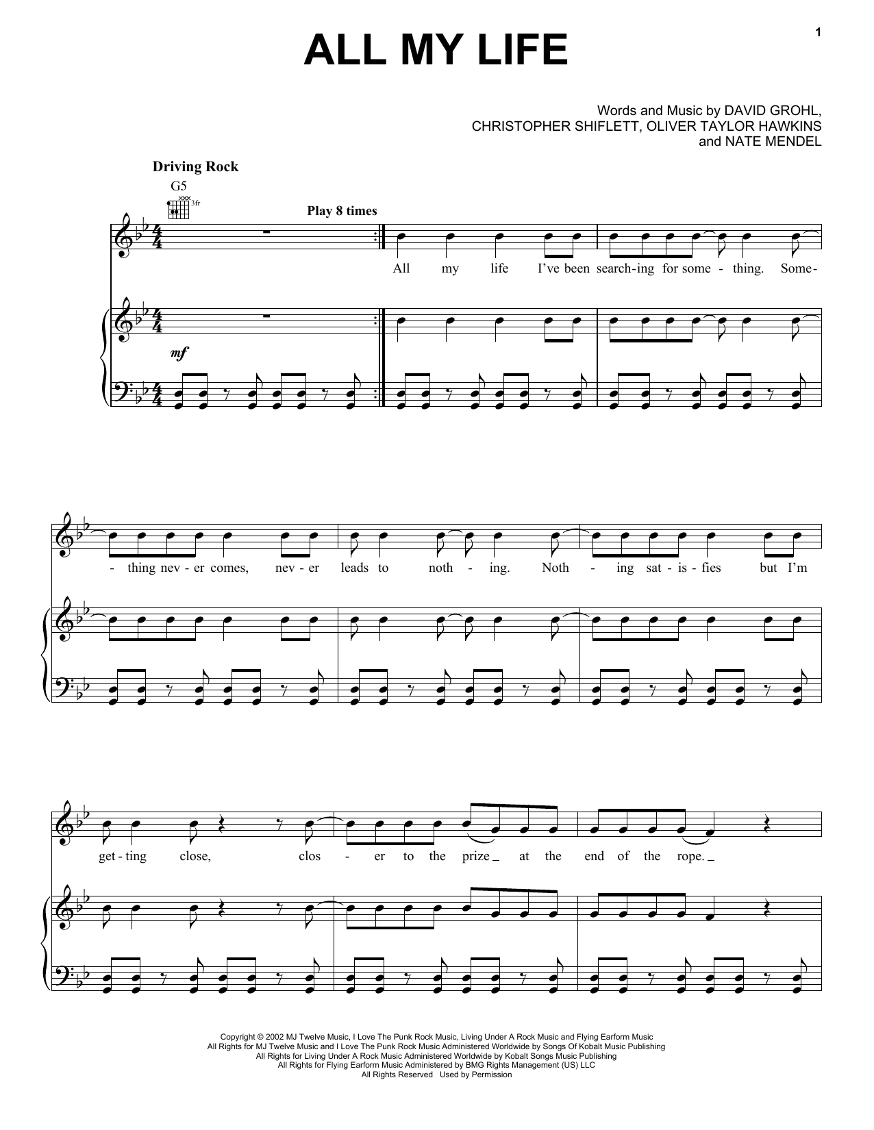 Foo Fighters All My Life sheet music notes and chords arranged for Guitar Tab