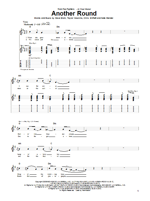 Foo Fighters Another Round sheet music notes and chords arranged for Guitar Tab