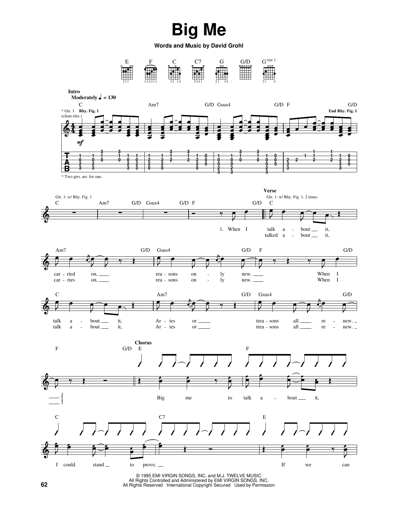 Foo Fighters Big Me sheet music notes and chords arranged for Guitar Tab