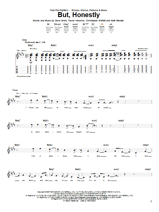 Foo Fighters But, Honestly sheet music notes and chords arranged for Guitar Tab