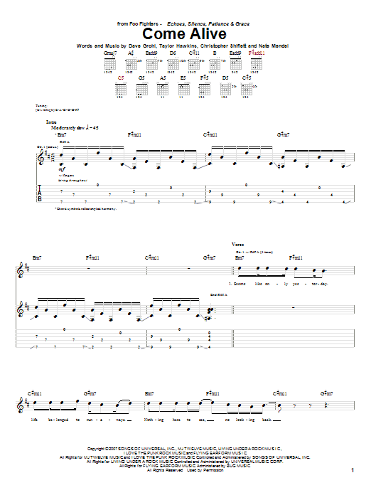 Foo Fighters Come Alive sheet music notes and chords arranged for Guitar Tab