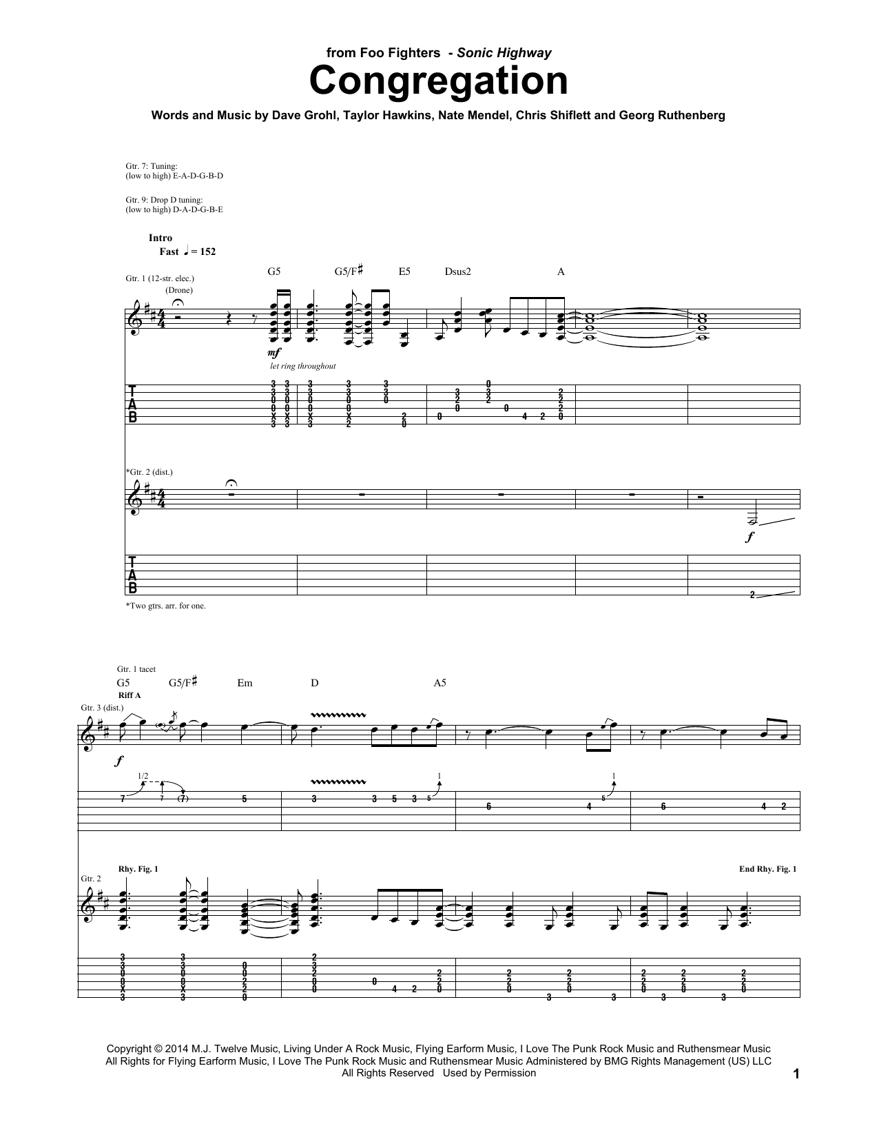 Foo Fighters Congregation sheet music notes and chords arranged for Guitar Tab