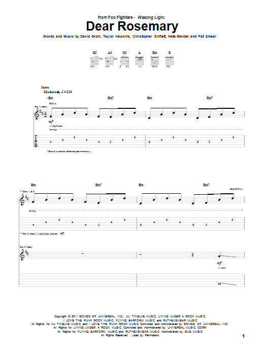 Foo Fighters Dear Rosemary sheet music notes and chords arranged for Guitar Tab