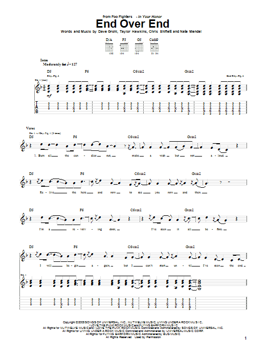Foo Fighters End Over End sheet music notes and chords arranged for Guitar Tab