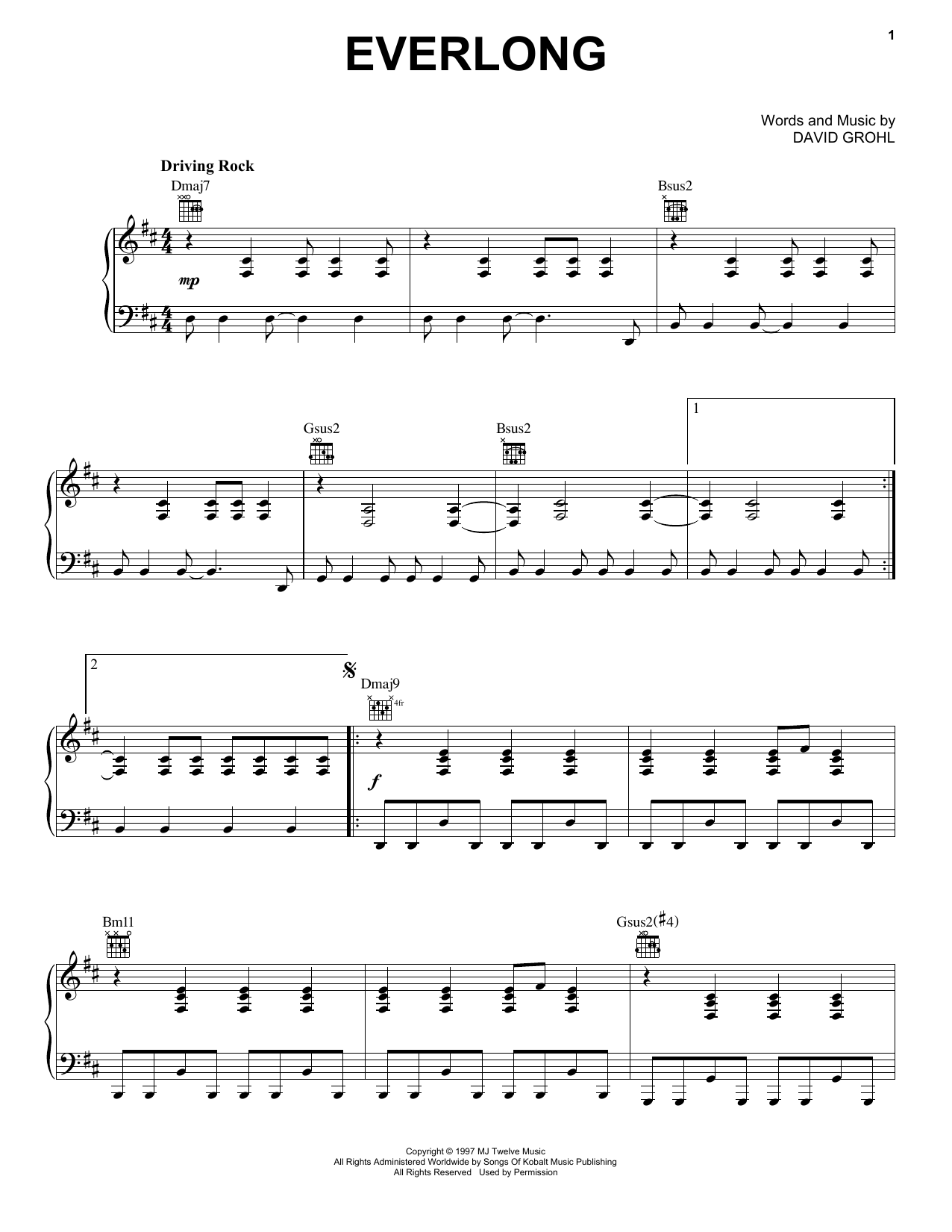 Foo Fighters Everlong sheet music notes and chords arranged for Guitar Lead Sheet