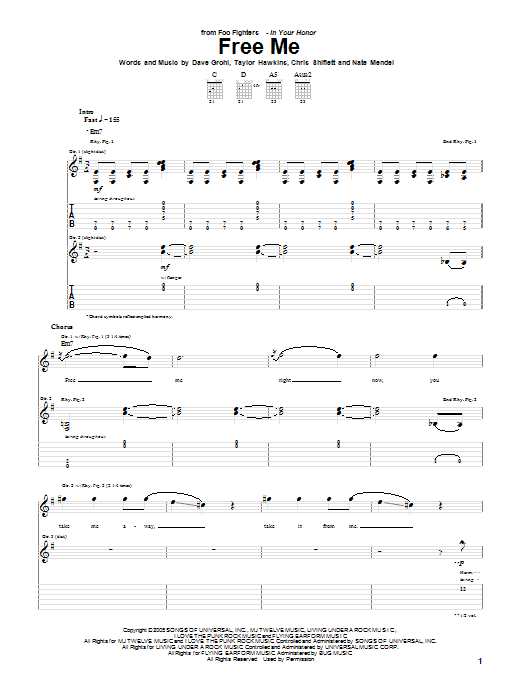 Foo Fighters Free Me sheet music notes and chords arranged for Guitar Tab