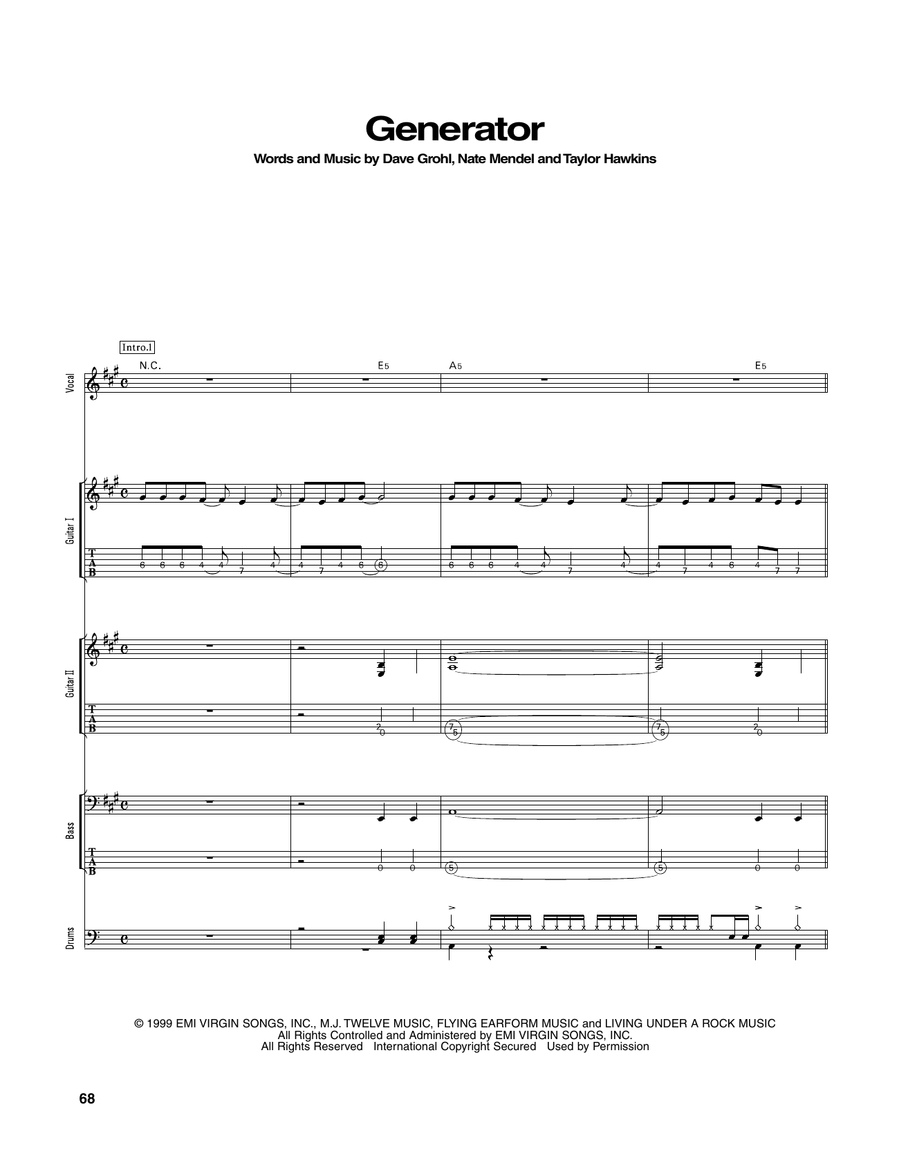 Foo Fighters Generator sheet music notes and chords arranged for Transcribed Score