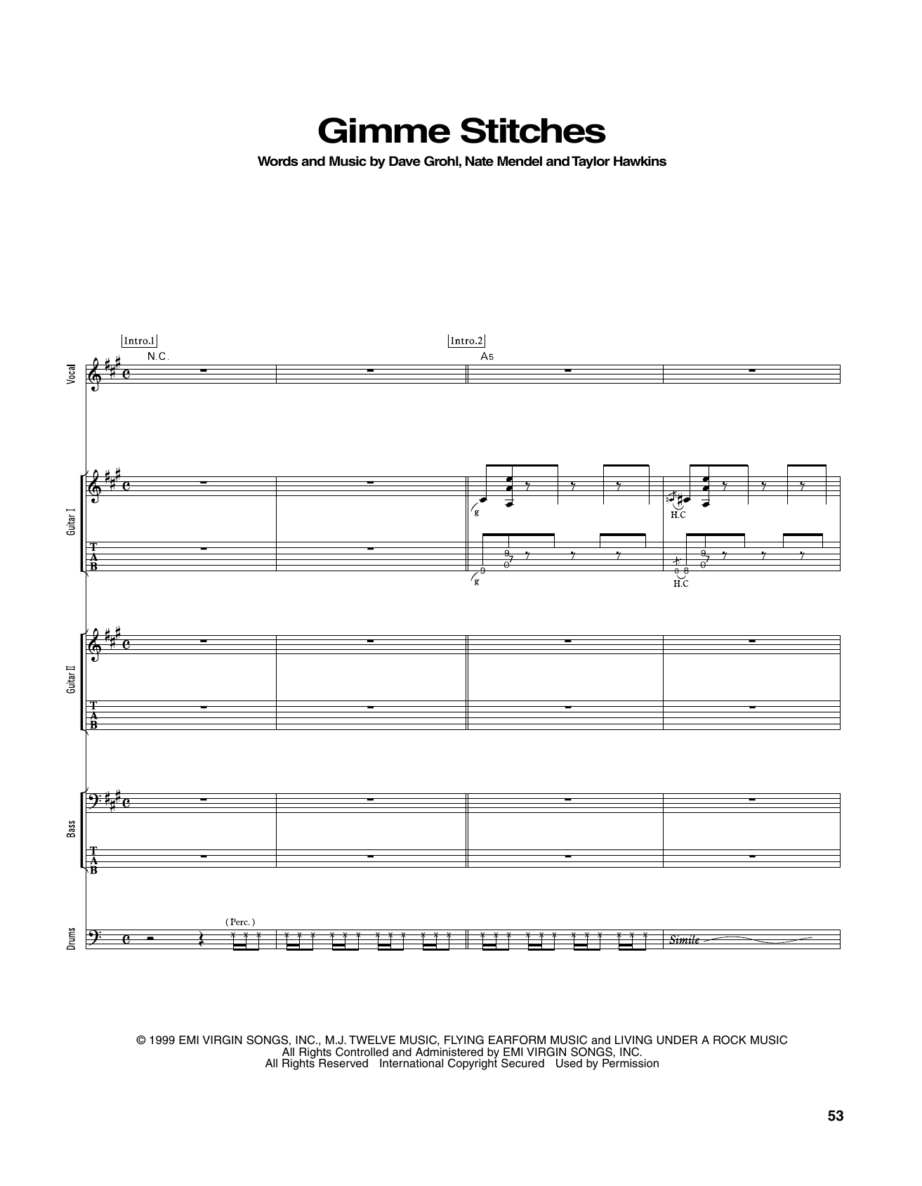 Foo Fighters Gimme Stitches sheet music notes and chords arranged for Transcribed Score