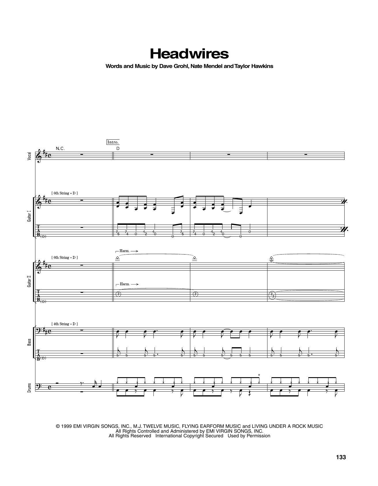 Foo Fighters Headwires sheet music notes and chords arranged for Transcribed Score